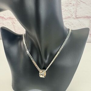 Gucci G Cut Out Circle Sterling Silver Pendant Necklace